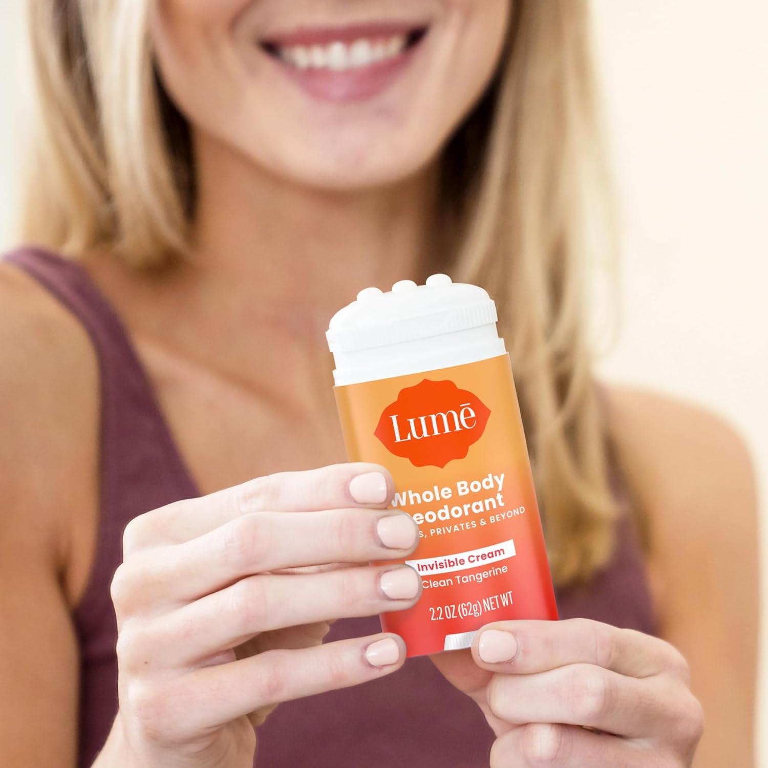 image:imageLume Whole Body Deodorant Invisible Cream Stick 72 Hour Odor Control Aluminum Free Baking Soda Free Skin Safe 22 Ounce Pack of 2 Toasted CoconutClean Tangerine