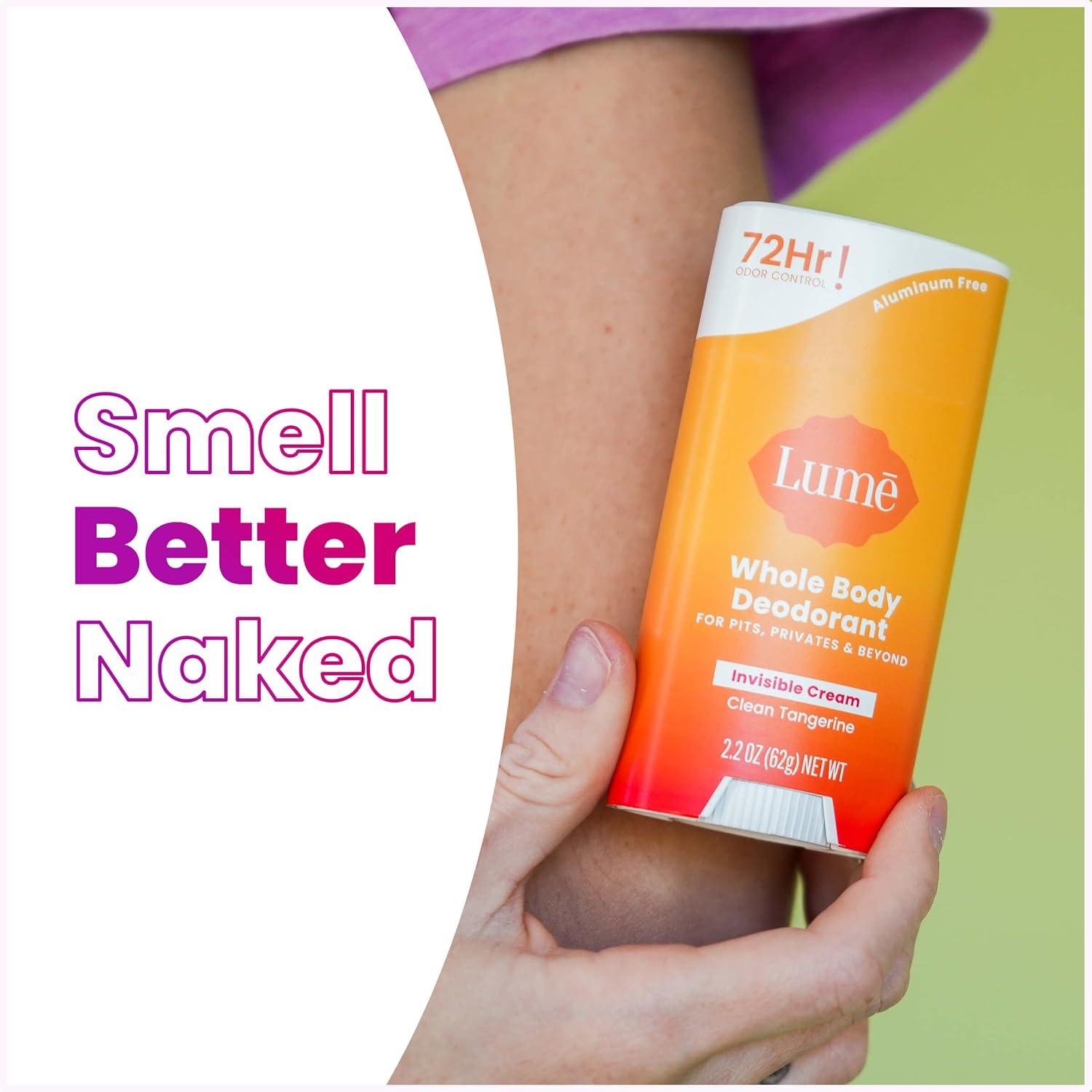 image:imageLume Whole Body Deodorant Invisible Cream Stick 72 Hour Odor Control Aluminum Free Baking Soda Free Skin Safe 22 Ounce Pack of 2 Toasted CoconutClean Tangerine