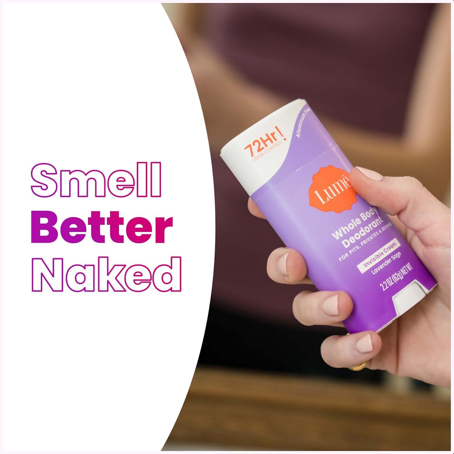 image:imageLume Whole Body Deodorant Invisible Cream Stick 72 Hour Odor Control Aluminum Free Baking Soda Free Skin Safe 22 Ounce Pack of 2 Toasted CoconutLavender Sage