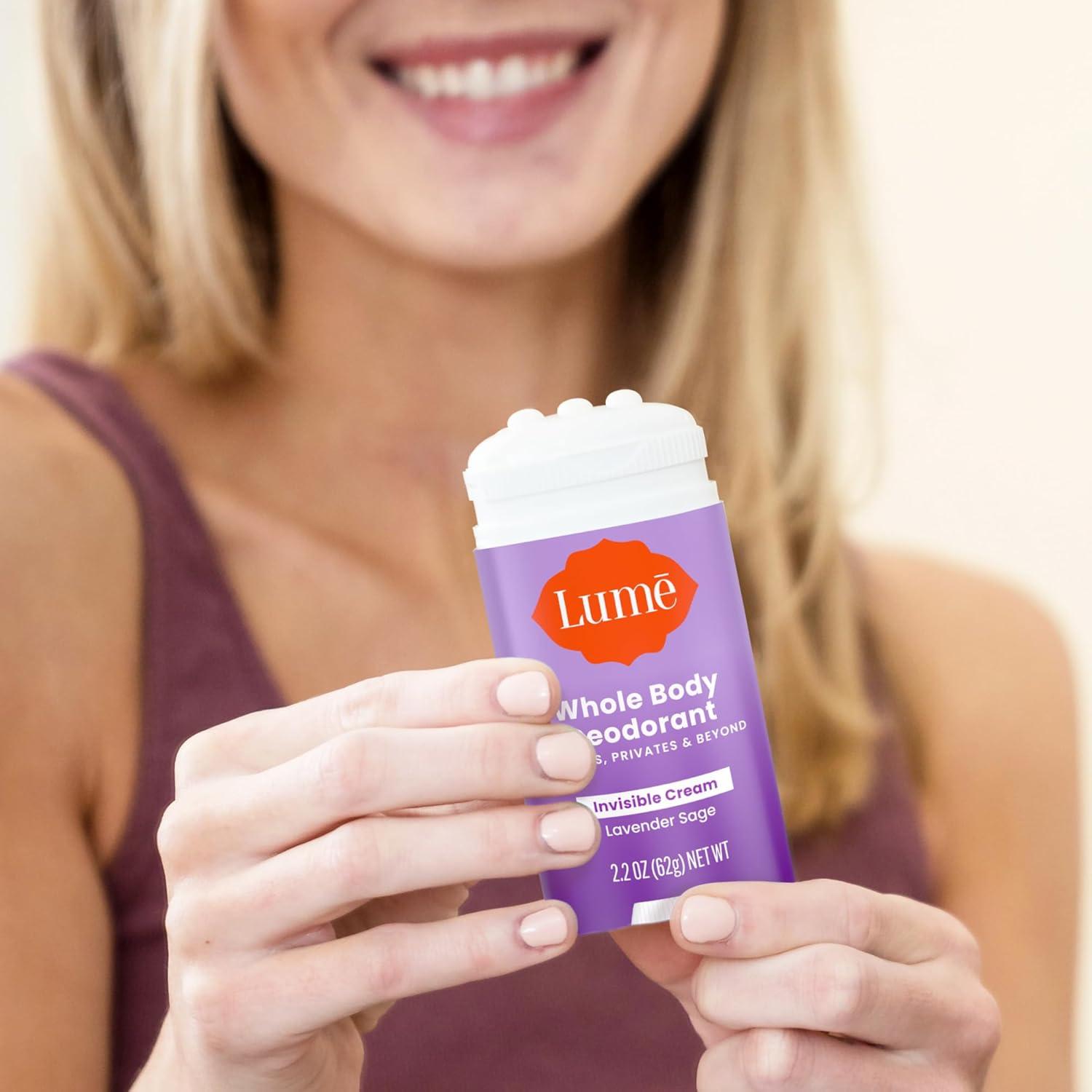 image:imageLume Whole Body Deodorant Invisible Cream Stick 72 Hour Odor Control Aluminum Free Baking Soda Free Skin Safe 22 Ounce Pack of 2 Toasted CoconutLavender Sage