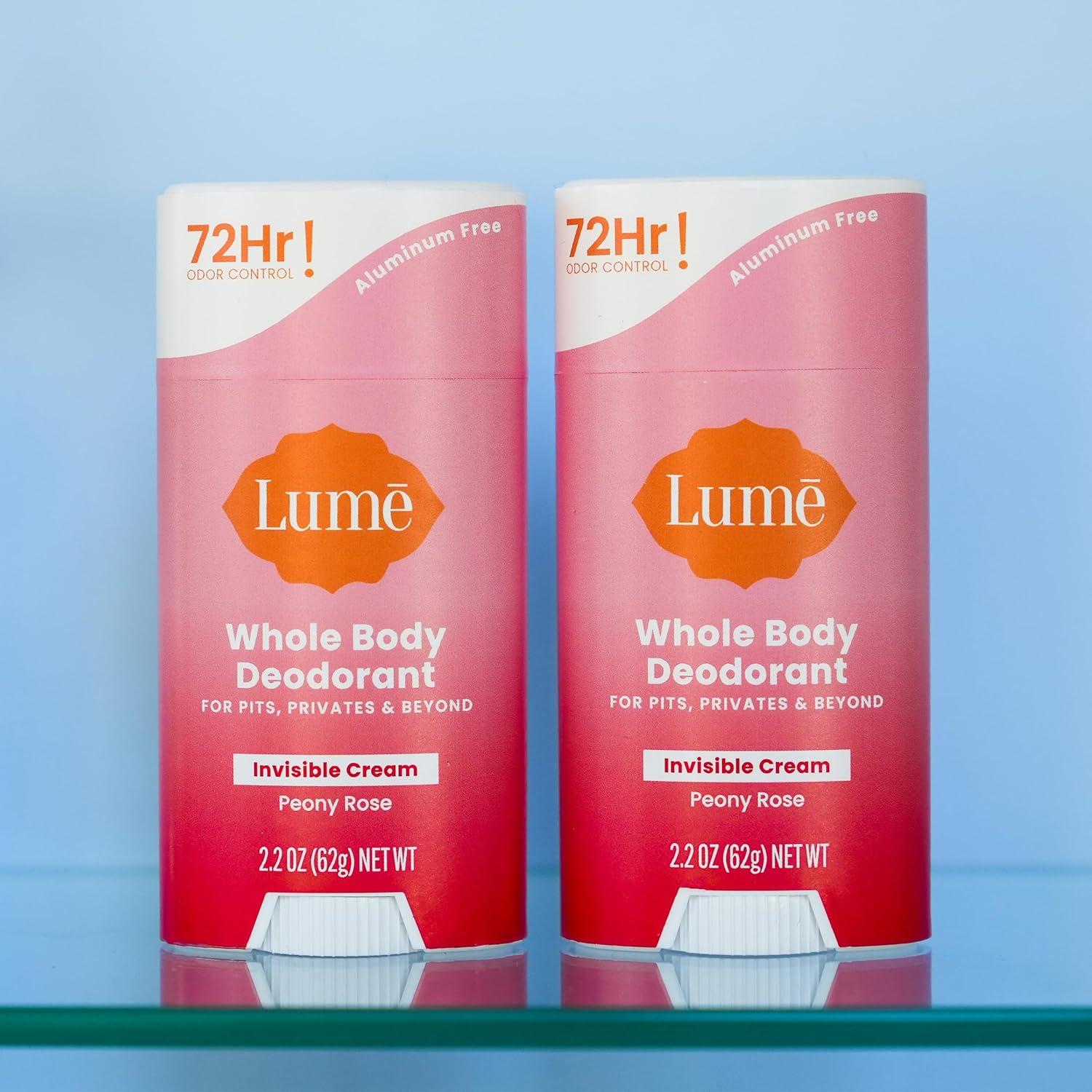 image:imageLume Whole Body Deodorant Invisible Cream Stick 72 Hour Odor Control Aluminum Free Baking Soda Free Skin Safe 22 Ounce Pack of 2 Toasted CoconutPeony Rose