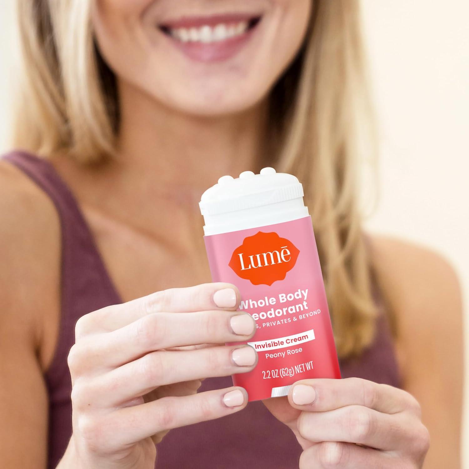image:imageLume Whole Body Deodorant Invisible Cream Stick 72 Hour Odor Control Aluminum Free Baking Soda Free Skin Safe 22 Ounce Pack of 2 Toasted CoconutPeony Rose