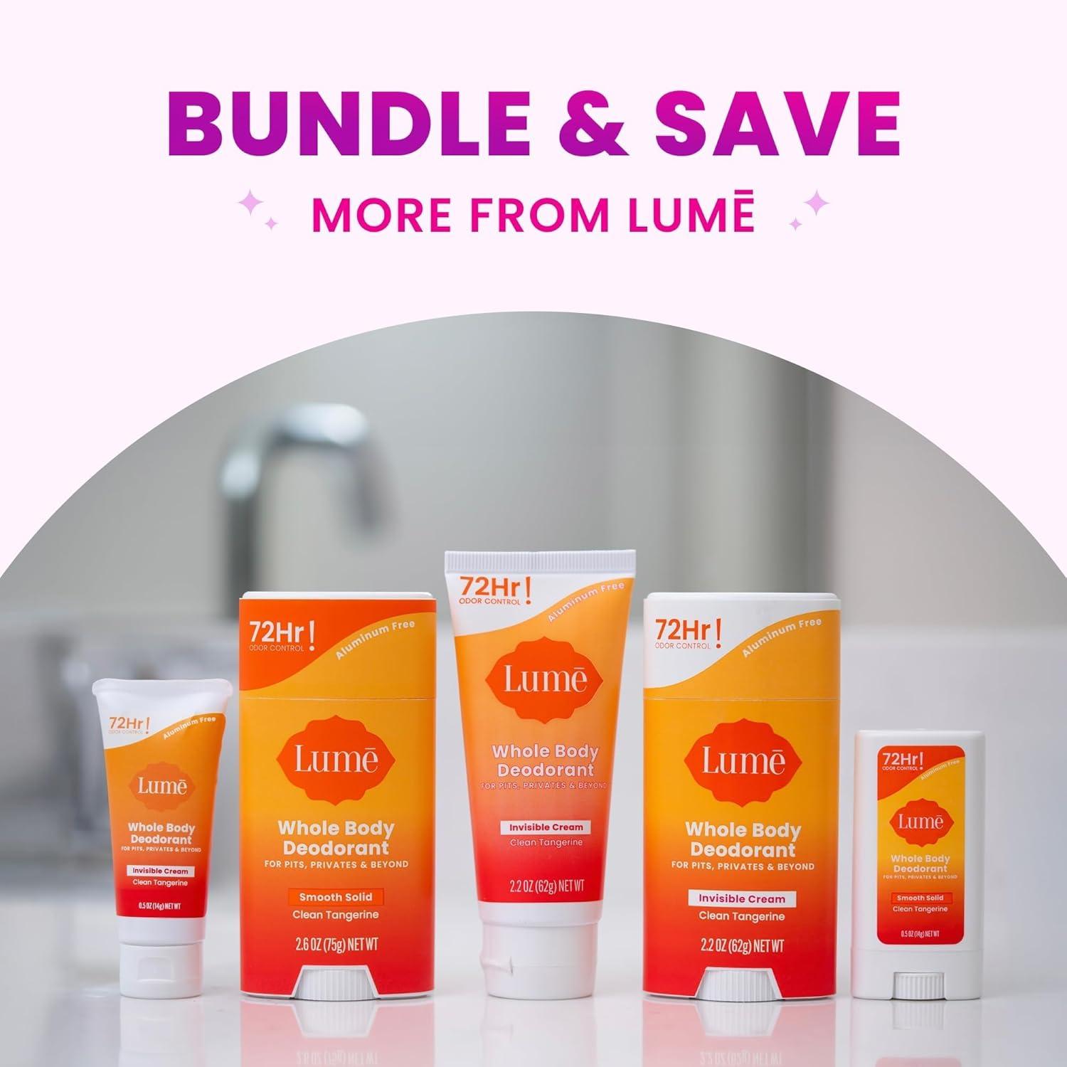 image:imageLume Whole Body Deodorant Invisible Cream Tube 72 Hour Odor Control Aluminum Free Baking Soda Free Skin Safe 30 ounce Soft PowderClean Tangerine