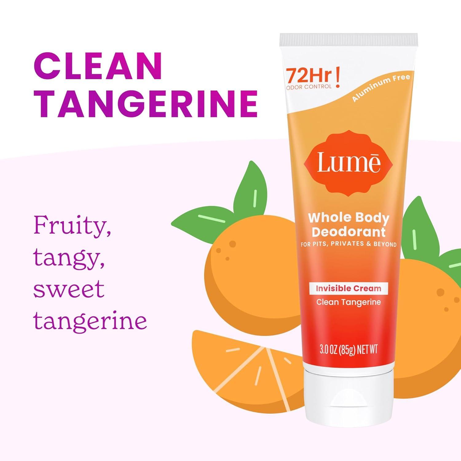 image:imageLume Whole Body Deodorant Invisible Cream Tube 72 Hour Odor Control Aluminum Free Baking Soda Free Skin Safe 30 ounce Soft PowderClean Tangerine