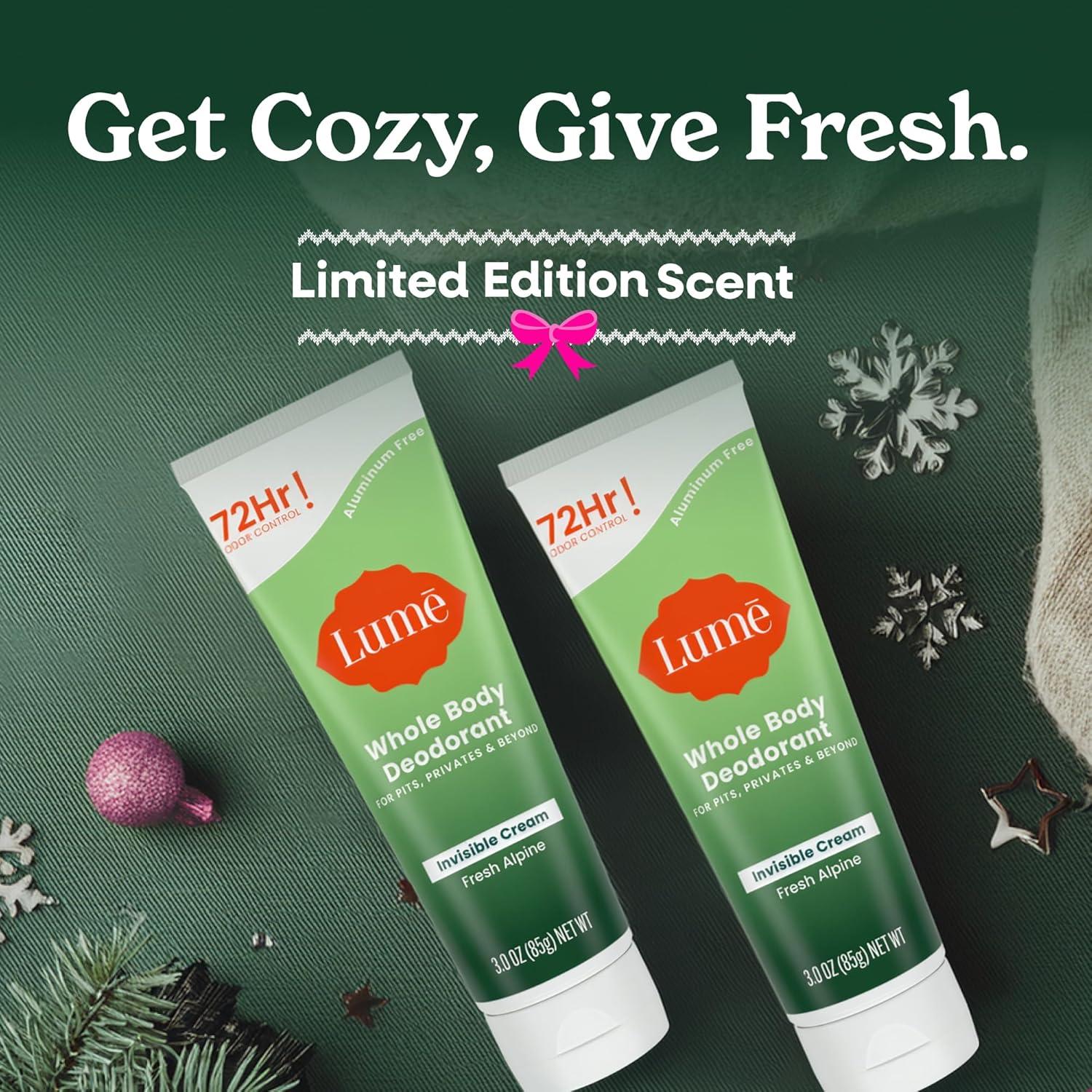 image:imageLume Whole Body Deodorant Invisible Cream Tube 72 Hour Odor Control Aluminum Free Baking Soda Free Skin Safe 30 ounce Soft PowderFresh Alpine