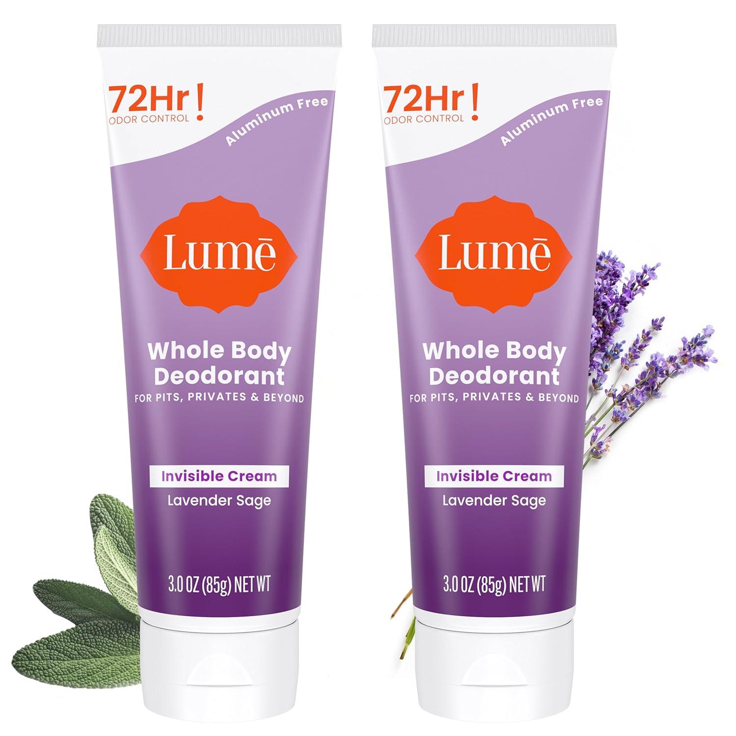 image:imageLume Whole Body Deodorant Invisible Cream Tube 72 Hour Odor Control Aluminum Free Baking Soda Free Skin Safe 30 ounce Soft PowderLavender Sage