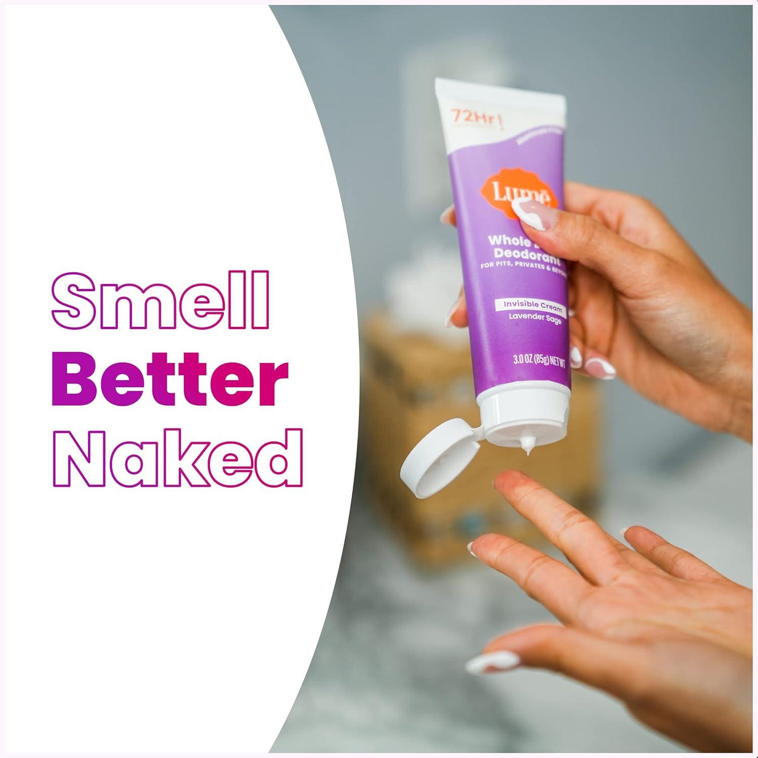 image:imageLume Whole Body Deodorant Invisible Cream Tube 72 Hour Odor Control Aluminum Free Baking Soda Free Skin Safe 30 ounce Soft PowderLavender Sage