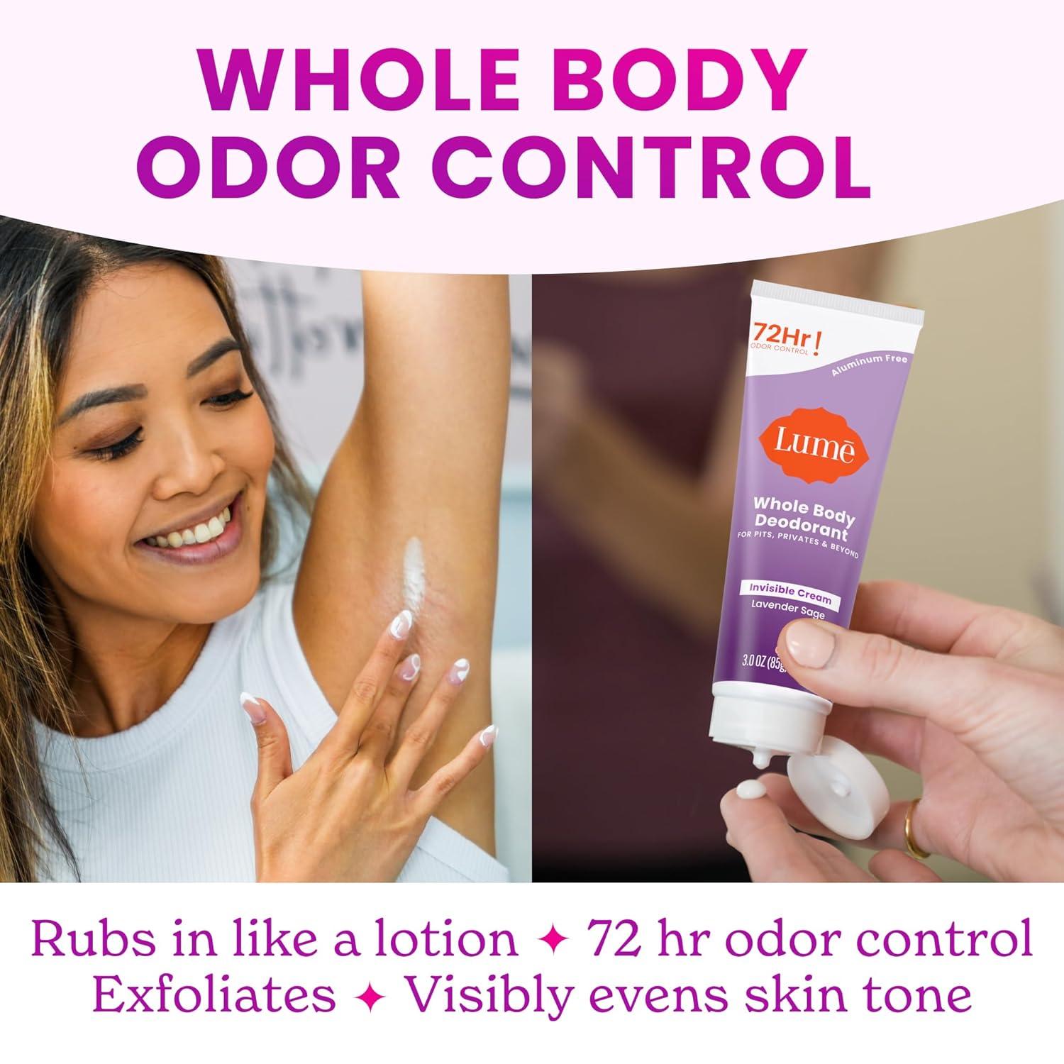 image:imageLume Whole Body Deodorant Invisible Cream Tube 72 Hour Odor Control Aluminum Free Baking Soda Free Skin Safe 30 ounce Soft PowderLavender Sage