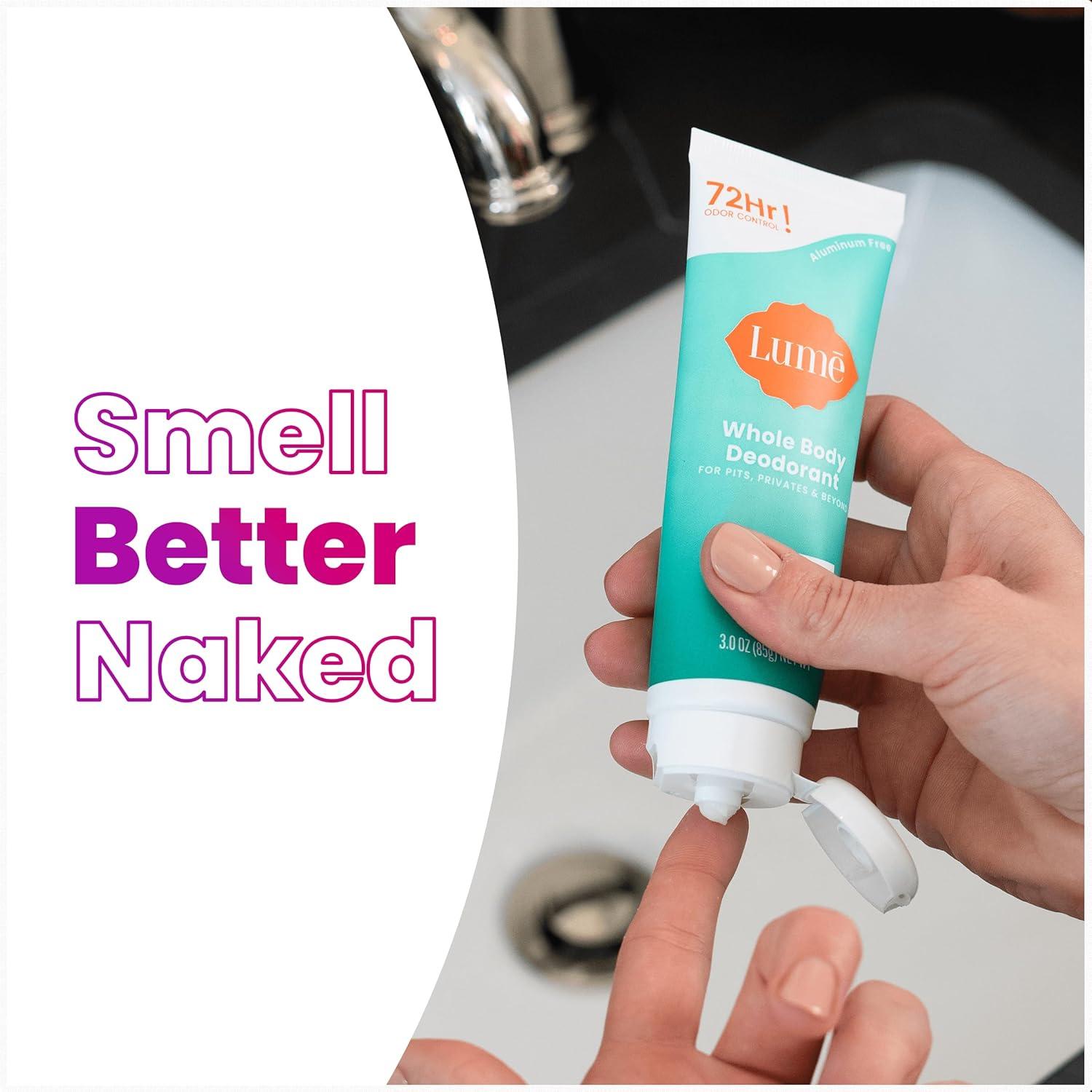 image:imageLume Whole Body Deodorant Invisible Cream Tube 72 Hour Odor Control Aluminum Free Baking Soda Free Skin Safe 30 ounce Soft PowderMinted Cucumber
