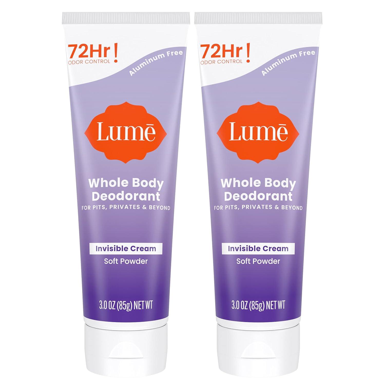 image:imageLume Whole Body Deodorant Invisible Cream Tube 72 Hour Odor Control Aluminum Free Baking Soda Free Skin Safe 30 ounce Soft PowderSoft Powder