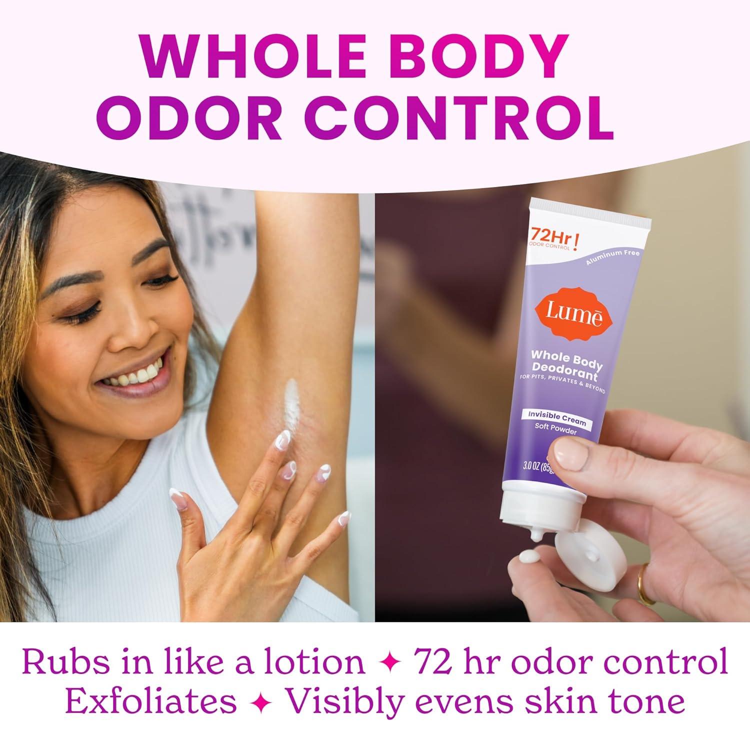 image:imageLume Whole Body Deodorant Invisible Cream Tube 72 Hour Odor Control Aluminum Free Baking Soda Free Skin Safe 30 ounce Soft PowderSoft Powder