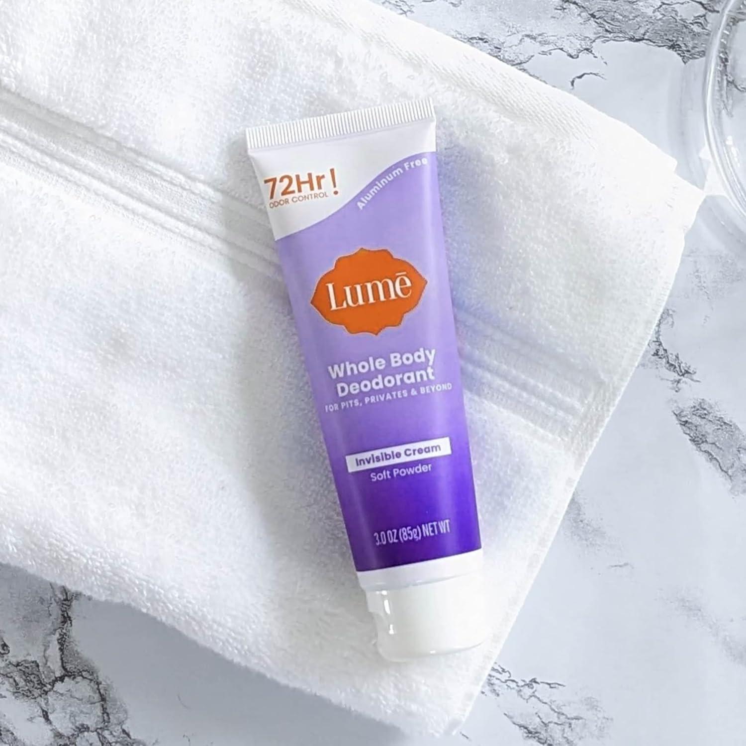 image:imageLume Whole Body Deodorant Invisible Cream Tube 72 Hour Odor Control Aluminum Free Baking Soda Free Skin Safe 30 ounce Soft PowderSoft Powder