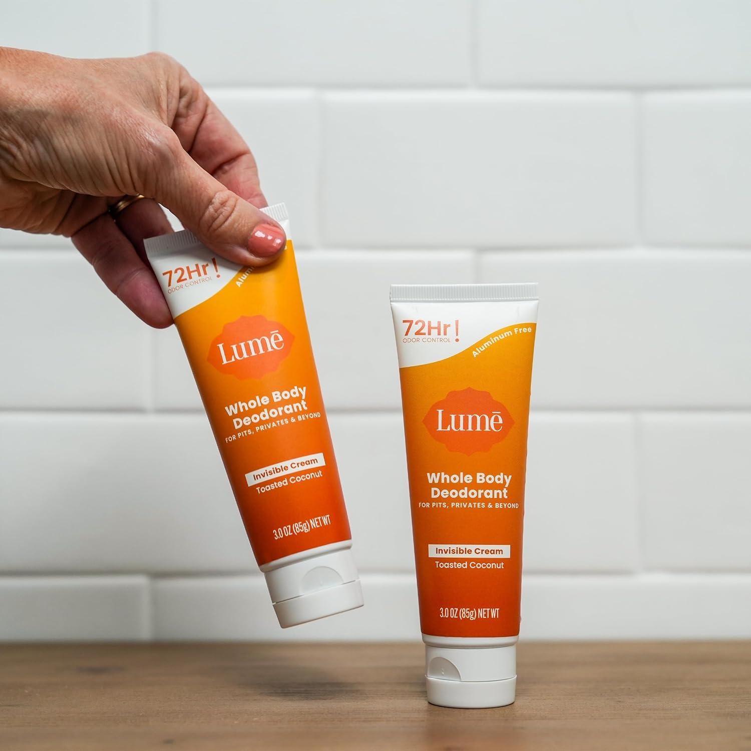 image:imageLume Whole Body Deodorant Invisible Cream Tube 72 Hour Odor Control Aluminum Free Baking Soda Free Skin Safe 30 ounce Soft PowderToasted Coconut