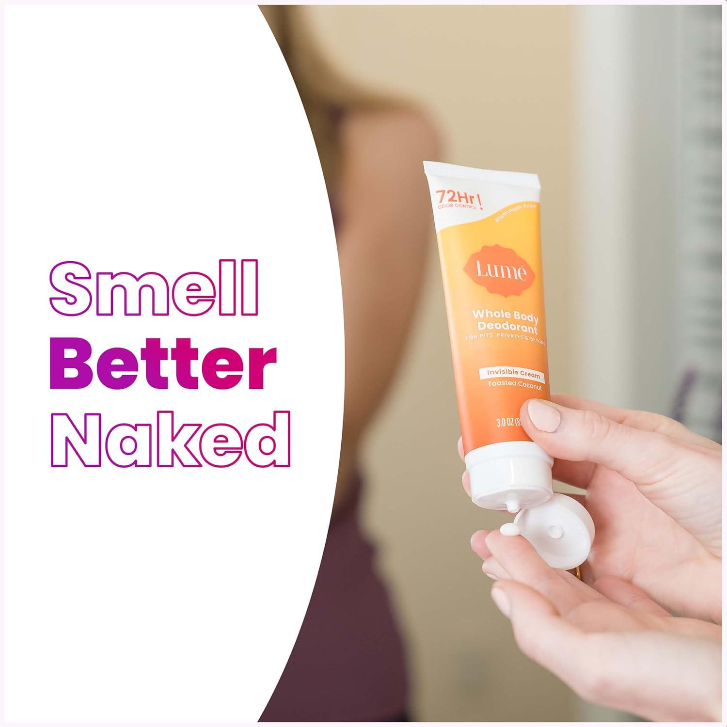 image:imageLume Whole Body Deodorant Invisible Cream Tube 72 Hour Odor Control Aluminum Free Baking Soda Free Skin Safe 30 ounce Soft PowderToasted Coconut