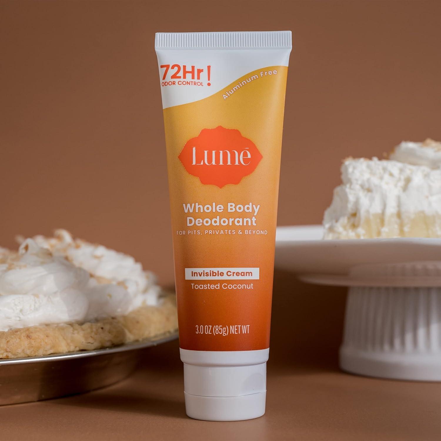 image:imageLume Whole Body Deodorant Invisible Cream Tube 72 Hour Odor Control Aluminum Free Baking Soda Free Skin Safe 30 ounce Soft PowderToasted Coconut