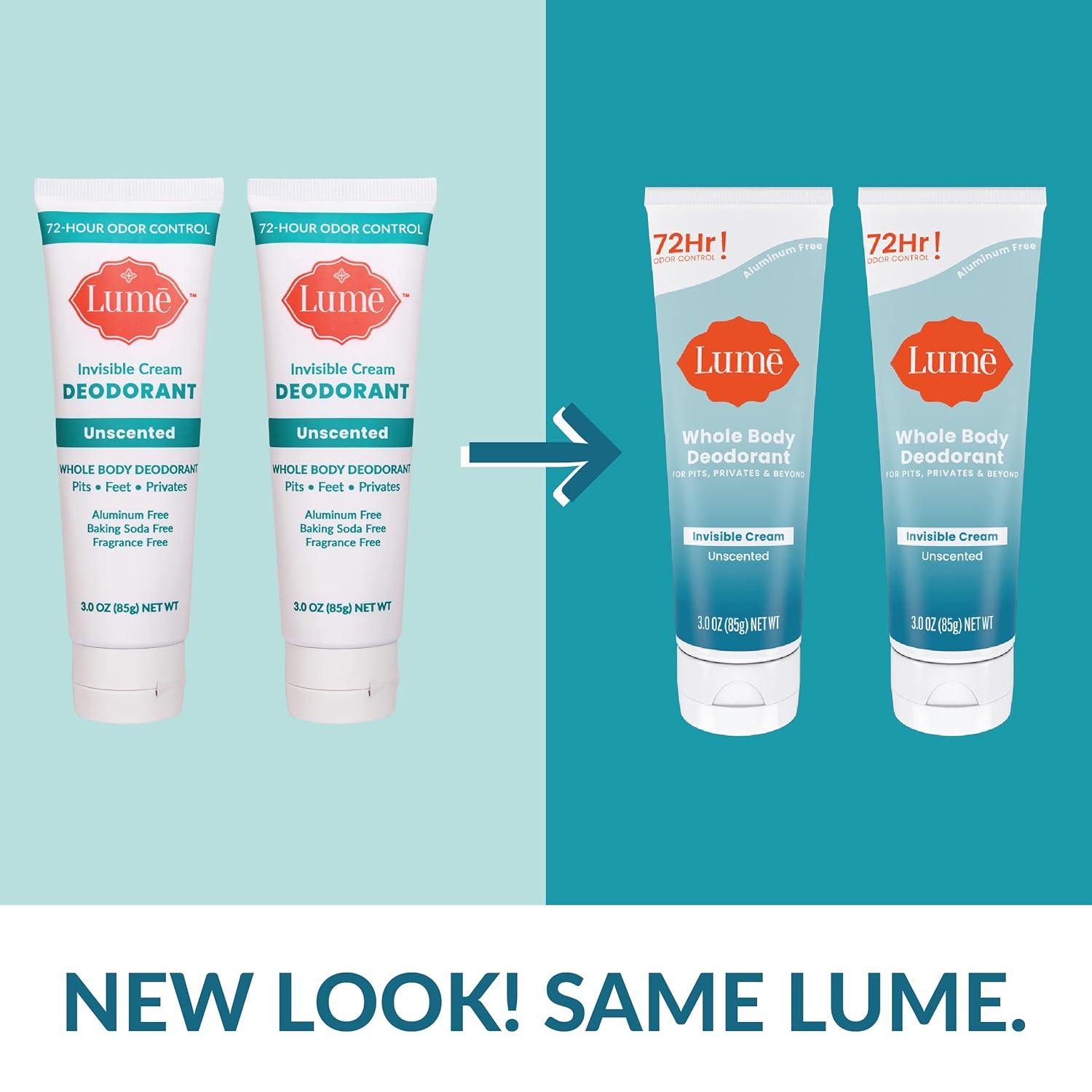 image:imageLume Whole Body Deodorant Invisible Cream Tube 72 Hour Odor Control Aluminum Free Baking Soda Free Skin Safe 30 ounce Soft PowderUnscented