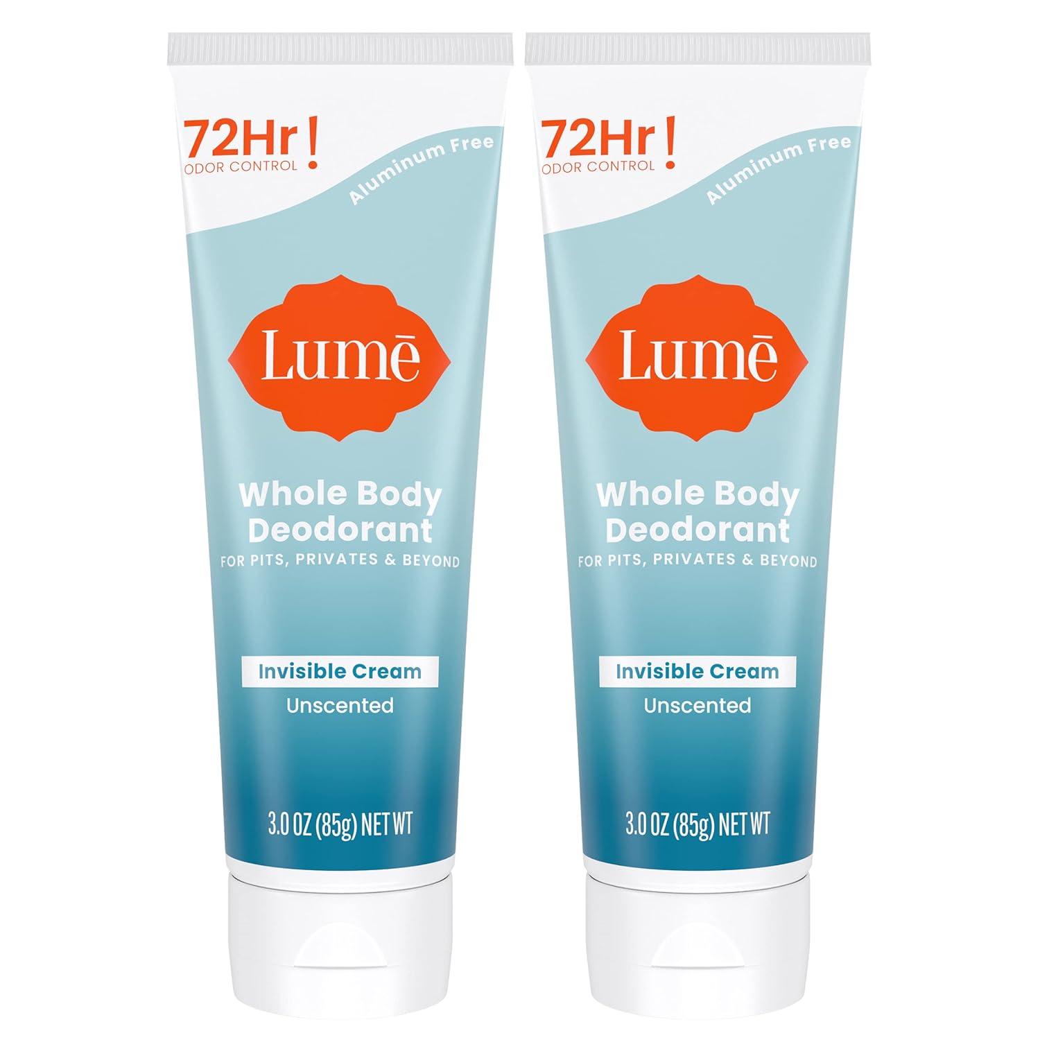 image:imageLume Whole Body Deodorant Invisible Cream Tube 72 Hour Odor Control Aluminum Free Baking Soda Free Skin Safe 30 ounce Soft PowderUnscented
