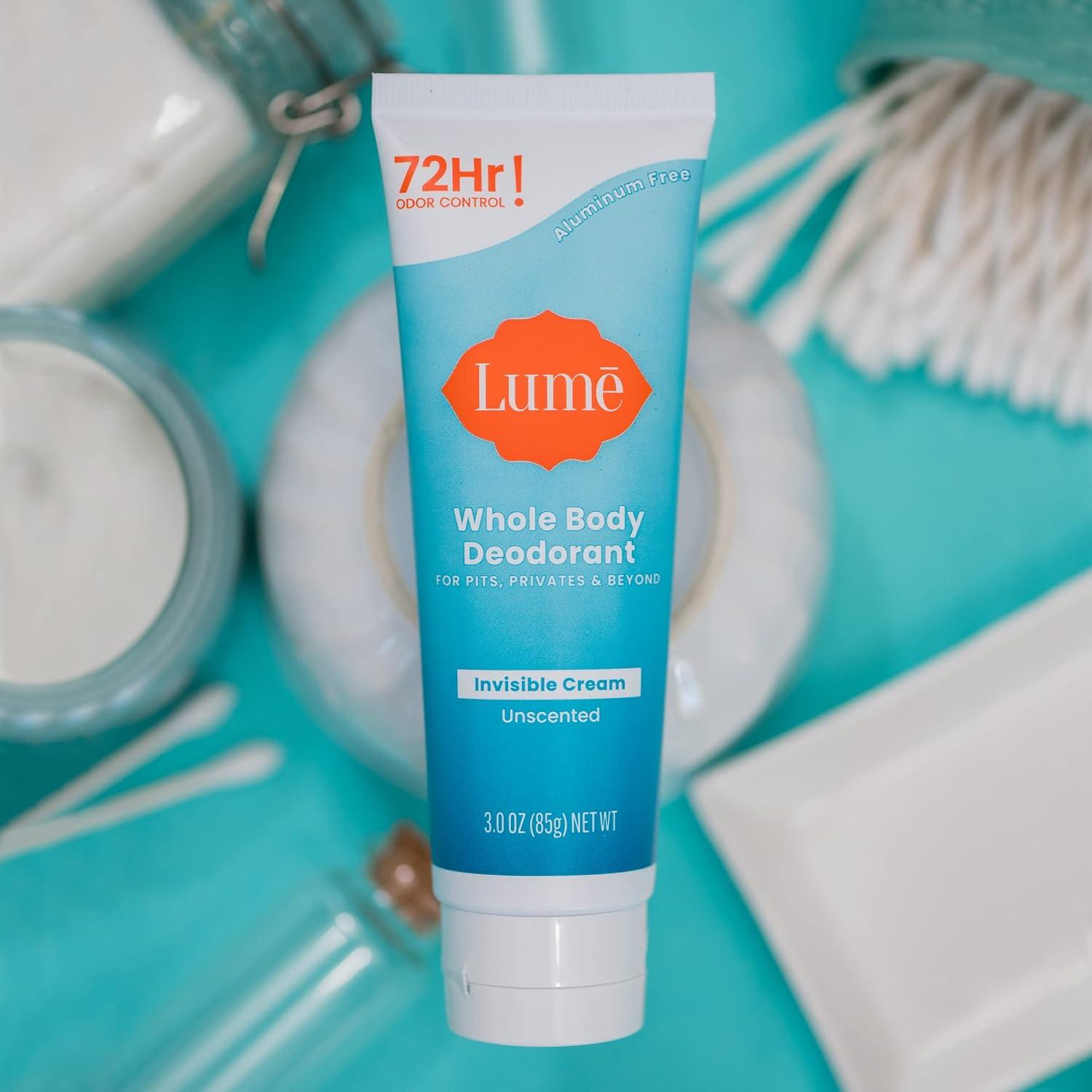 image:imageLume Whole Body Deodorant Invisible Cream Tube 72 Hour Odor Control Aluminum Free Baking Soda Free Skin Safe 30 ounce Soft PowderUnscented