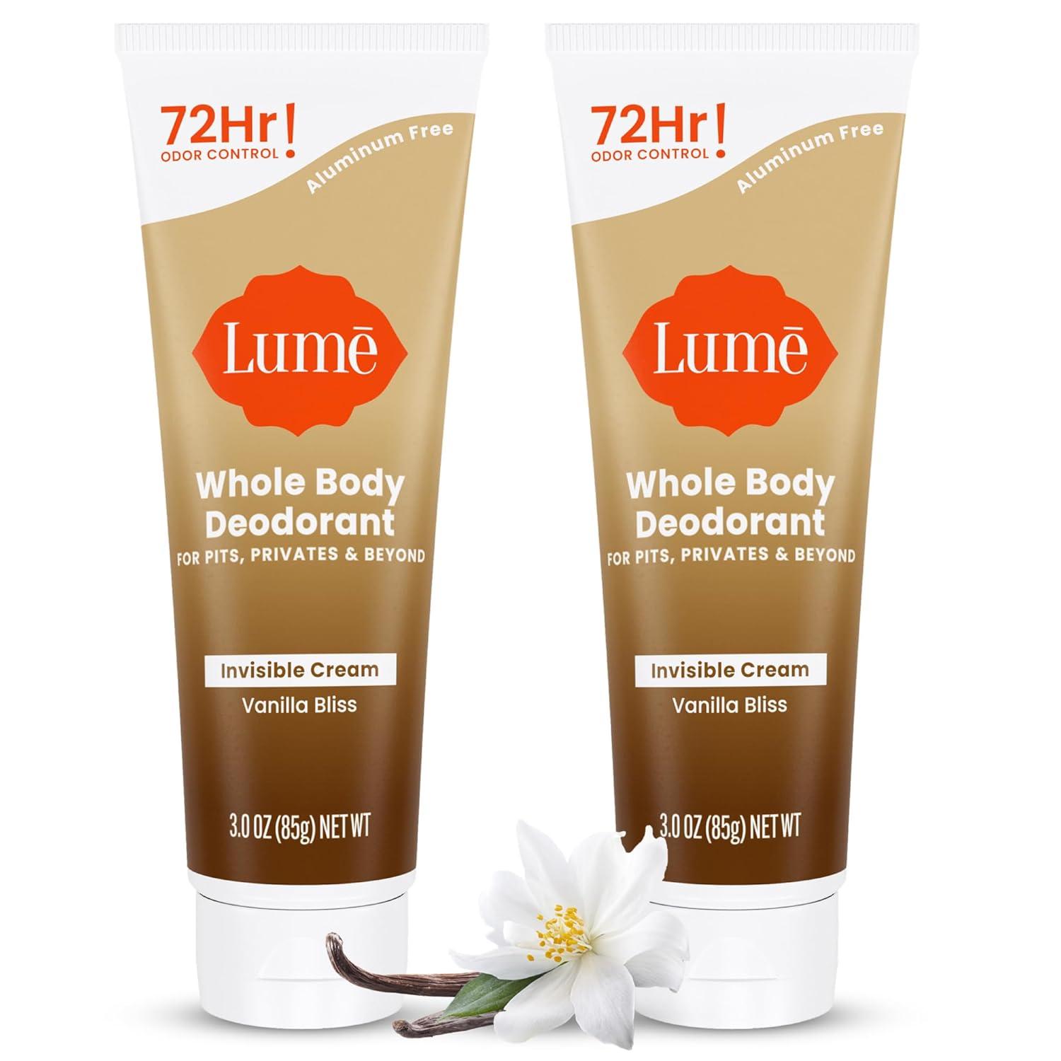 image:imageLume Whole Body Deodorant Invisible Cream Tube 72 Hour Odor Control Aluminum Free Baking Soda Free Skin Safe 30 ounce Soft PowderVanilla Bliss