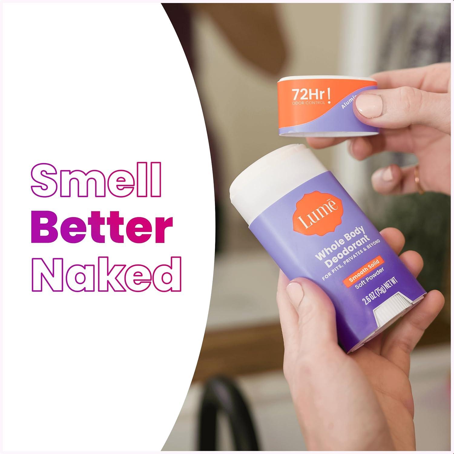 image:imageLume Whole Body Deodorant Smooth Solid Stick 72 Hour Odor Control Aluminum Free Baking Soda Free and Skin Safe 26 Ounce Pack of 3 Clean Tangerine Lavender Sage UnscentedSoft Powder
