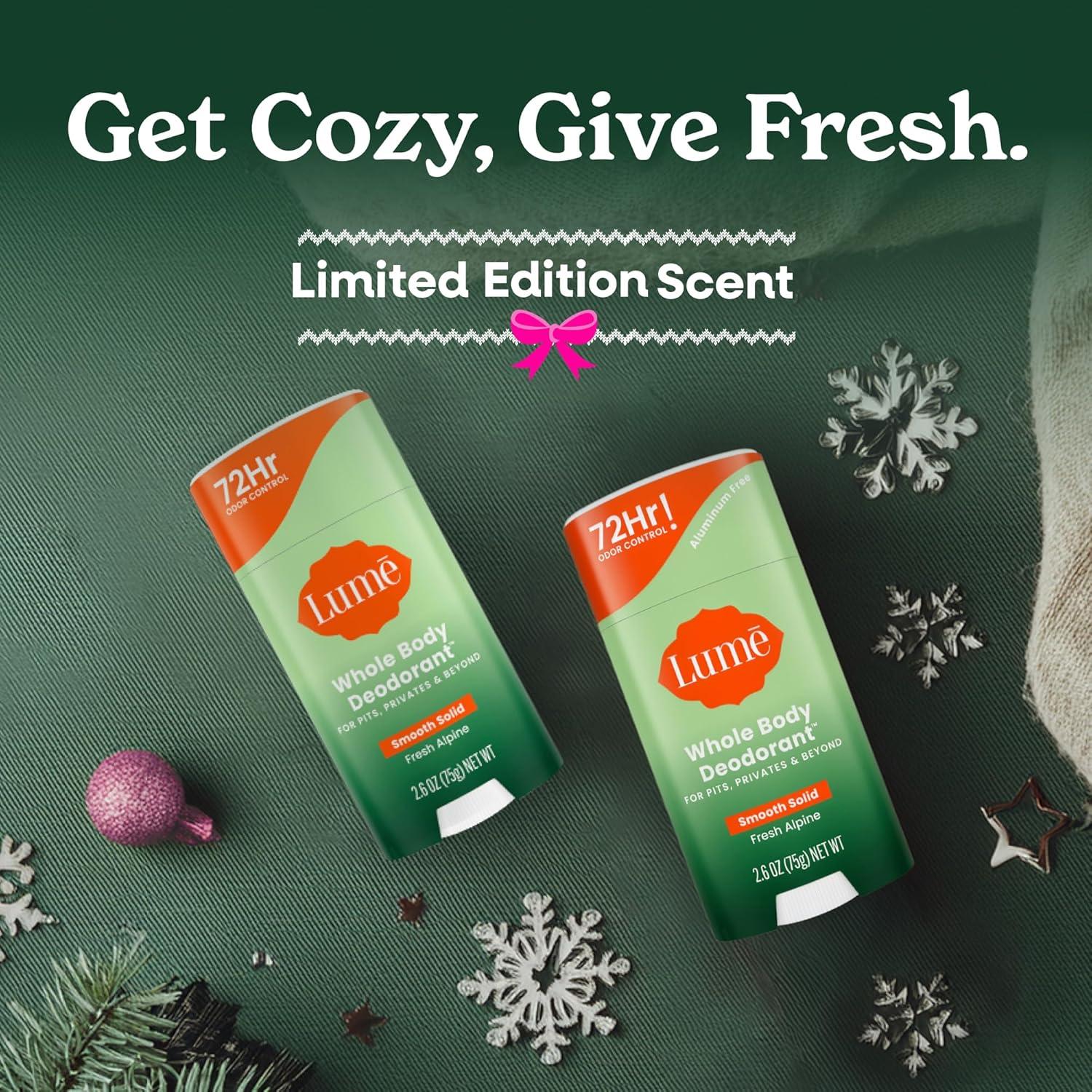 image:imageLume Whole Body Deodorant Smooth Solid Stick 72 Hour Odor Control Aluminum Free Baking Soda Free and Skin Safe 26 Ounce Pack of 3 Clean Tangerine Lavender Sage UnscentedFresh Alpine