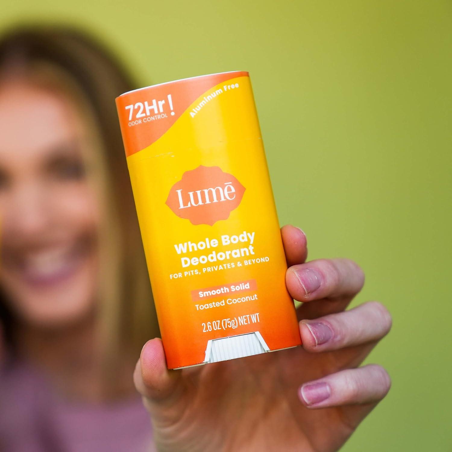 image:imageLume Whole Body Deodorant Smooth Solid Stick 72 Hour Odor Control Aluminum Free Baking Soda Free and Skin Safe 26 Ounce Pack of 3 Clean Tangerine Lavender Sage UnscentedToasted Coconut