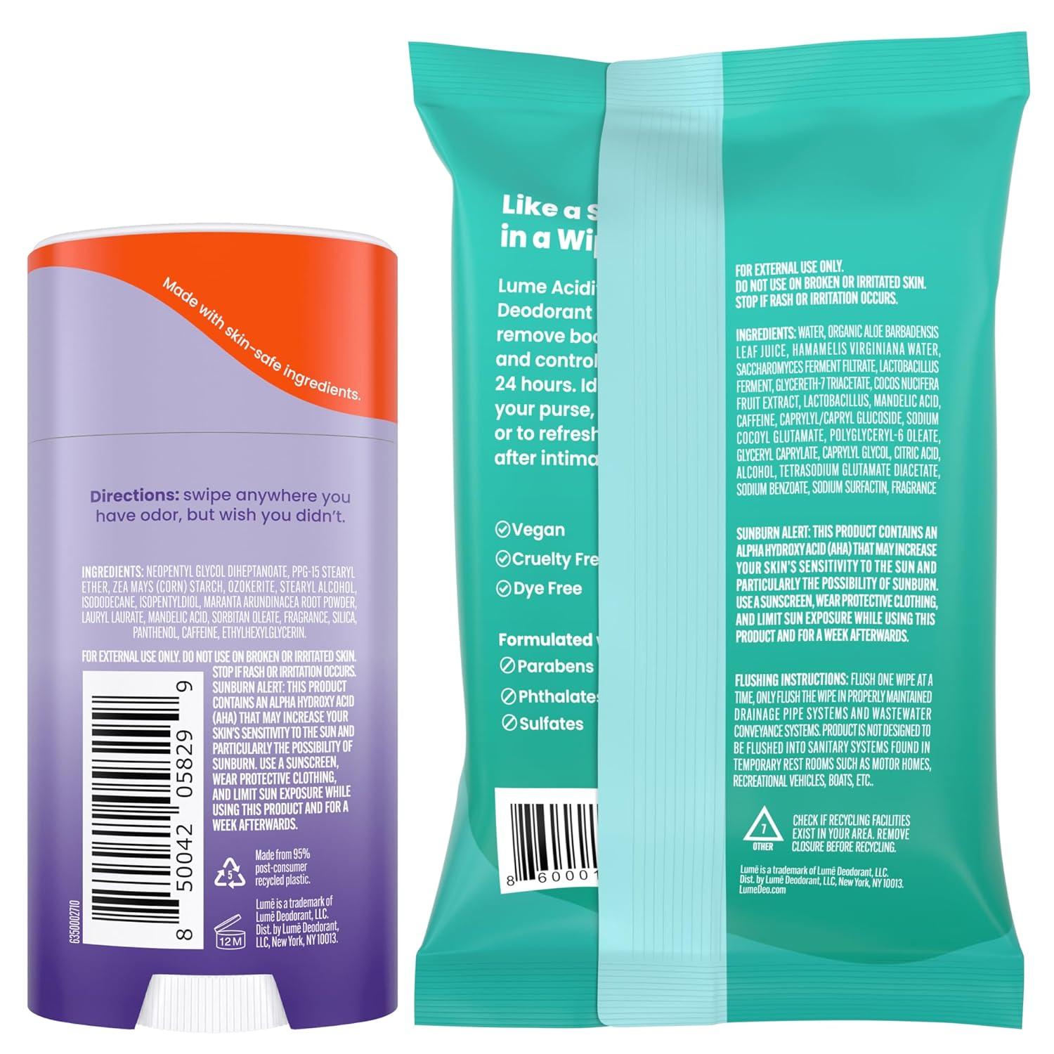 image:imageLume Whole Body Deodorant Smooth Solid Stick amp Flushable Deodorant Wipes Doctor Developed Aluminum Free Baking Soda Free Skin Loving 26 Ounce Soft Powder 15 Count Wipes Cool CucumberSoft Powder Cool Cucumber