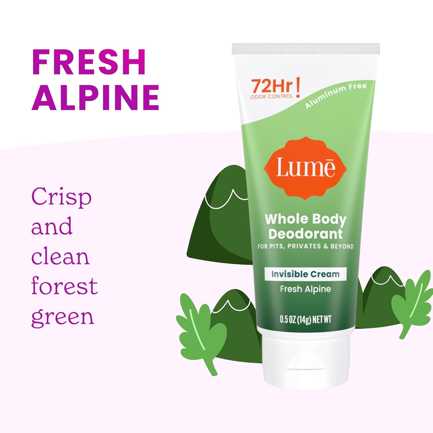 image:imageLume Whole Body Deodorant 5 Pack Sampler Invisible Cream Minis 72 Hour Odor Control Aluminum amp Baking Soda Free Clean Tangerine Lavender Sage Peony Rose Toasted Coconut UnscentedUnscented Fresh Alpine