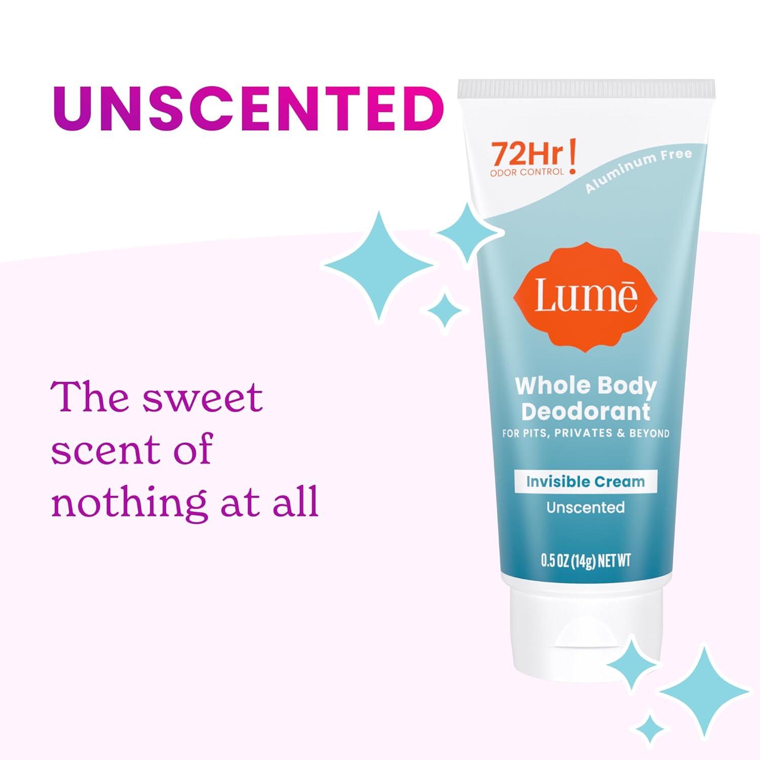 image:imageLume Whole Body Deodorant 5 Pack Sampler Invisible Cream Minis 72 Hour Odor Control Aluminum amp Baking Soda Free Clean Tangerine Lavender Sage Peony Rose Toasted Coconut UnscentedToasted Coconut Unscented