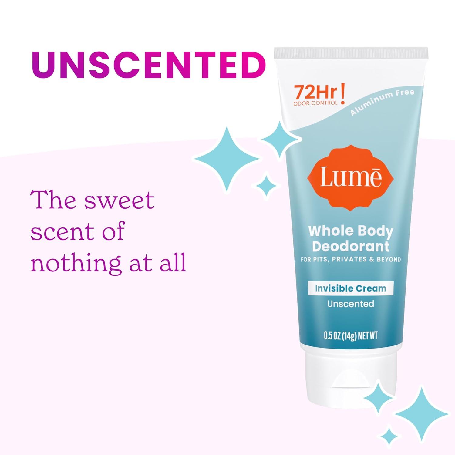 image:imageLume Whole Body Deodorant 5 Pack Sampler Invisible Cream Minis 72 Hour Odor Control Aluminum amp Baking Soda Free Clean Tangerine Lavender Sage Peony Rose Toasted Coconut UnscentedUnscented Fresh Alpine