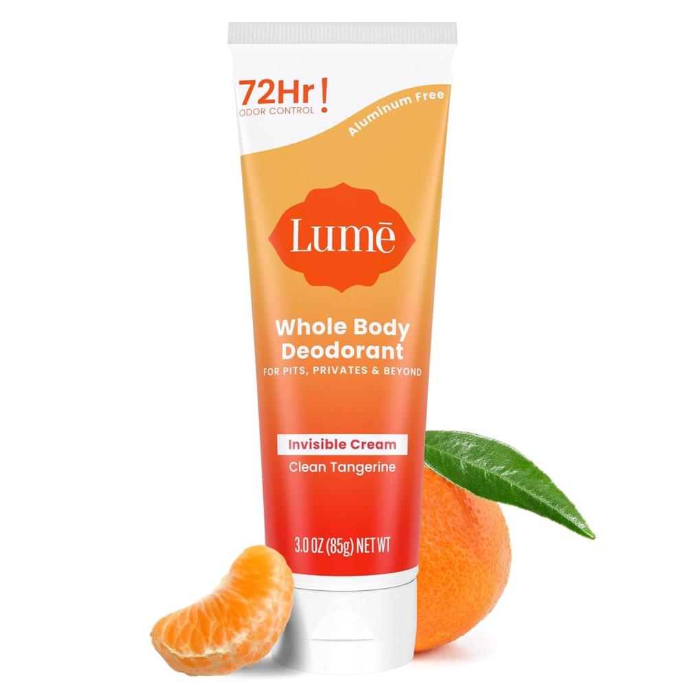 image:imageLume Whole Body Deodorant Invisible Cream Tube 72 Hour Odor Control Aluminum Free Baking Soda Free Skin Safe 30 ounce Soft PowderClean Tangerine