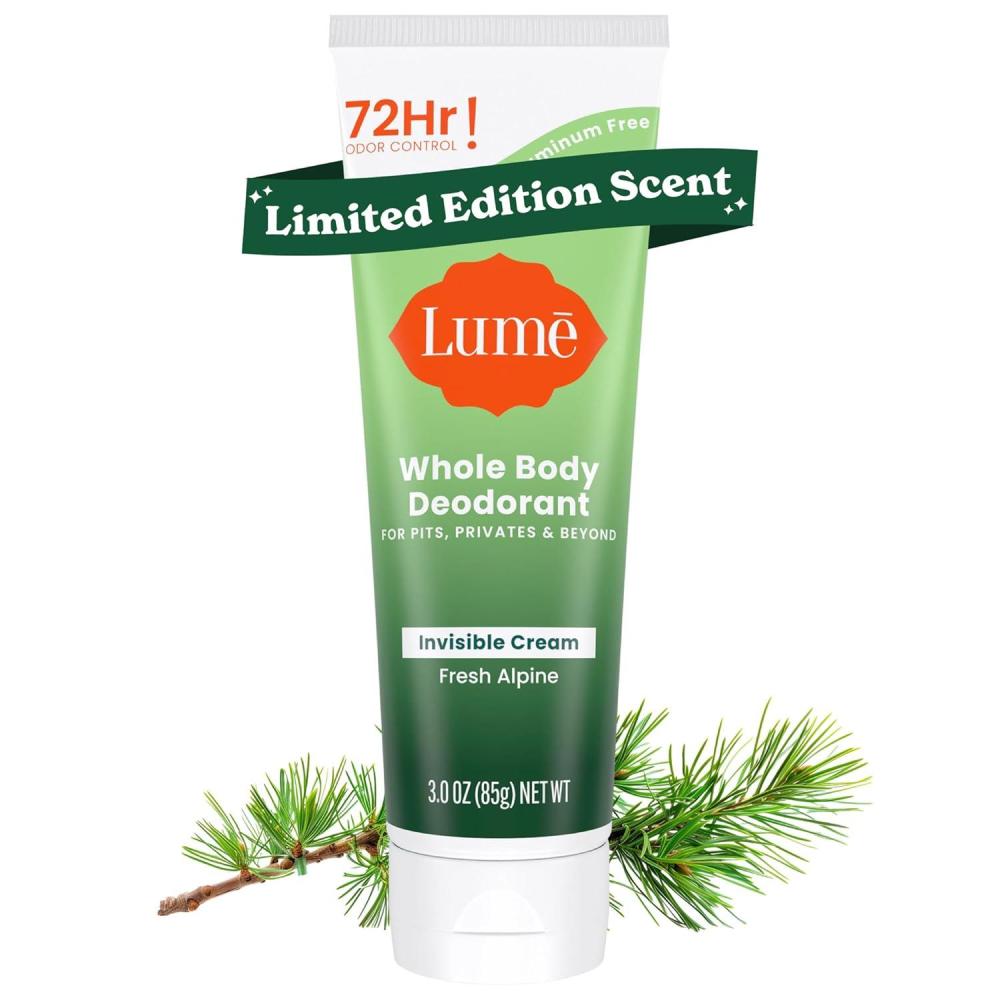 image:imageLume Whole Body Deodorant Invisible Cream Tube 72 Hour Odor Control Aluminum Free Baking Soda Free Skin Safe 30 ounce Soft PowderFresh Alpine