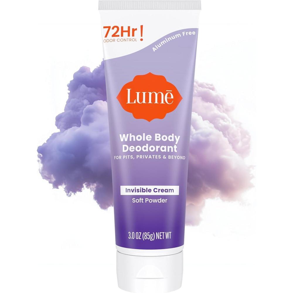 image:imageLume Whole Body Deodorant Invisible Cream Tube 72 Hour Odor Control Aluminum Free Baking Soda Free Skin Safe 30 ounce Soft PowderSoft Powder