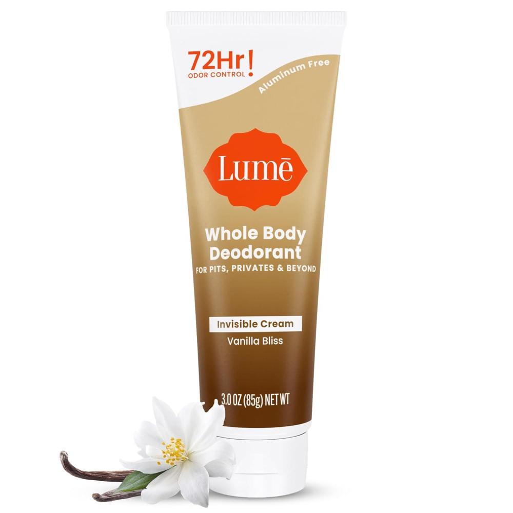 image:imageLume Whole Body Deodorant Invisible Cream Tube 72 Hour Odor Control Aluminum Free Baking Soda Free Skin Safe 30 ounce Soft PowderVanilla Bliss