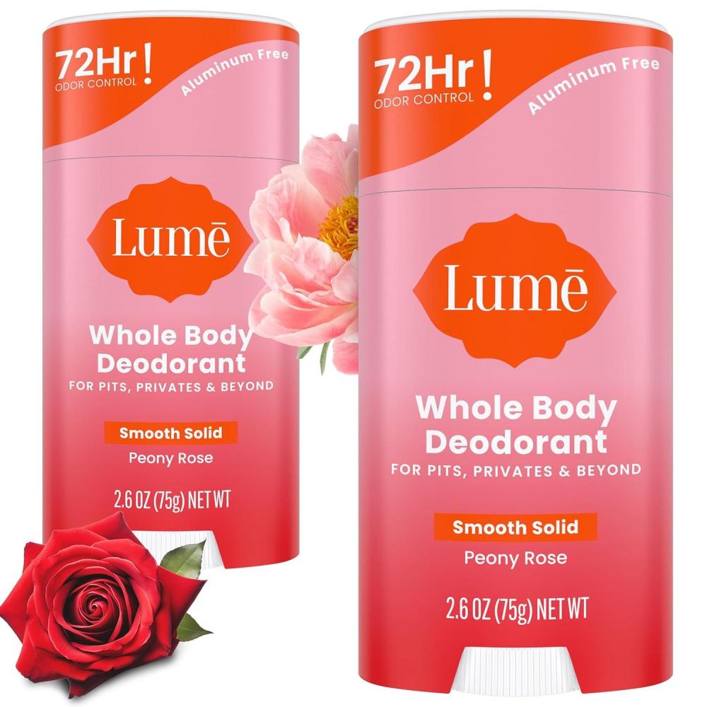 image:imageLume Whole Body Deodorant Smooth Solid Stick 72 Hour Odor Control Aluminum Free Baking Soda Free and Skin Safe 26 Ounce Pack of 3 Clean Tangerine Lavender Sage UnscentedPeony Rose