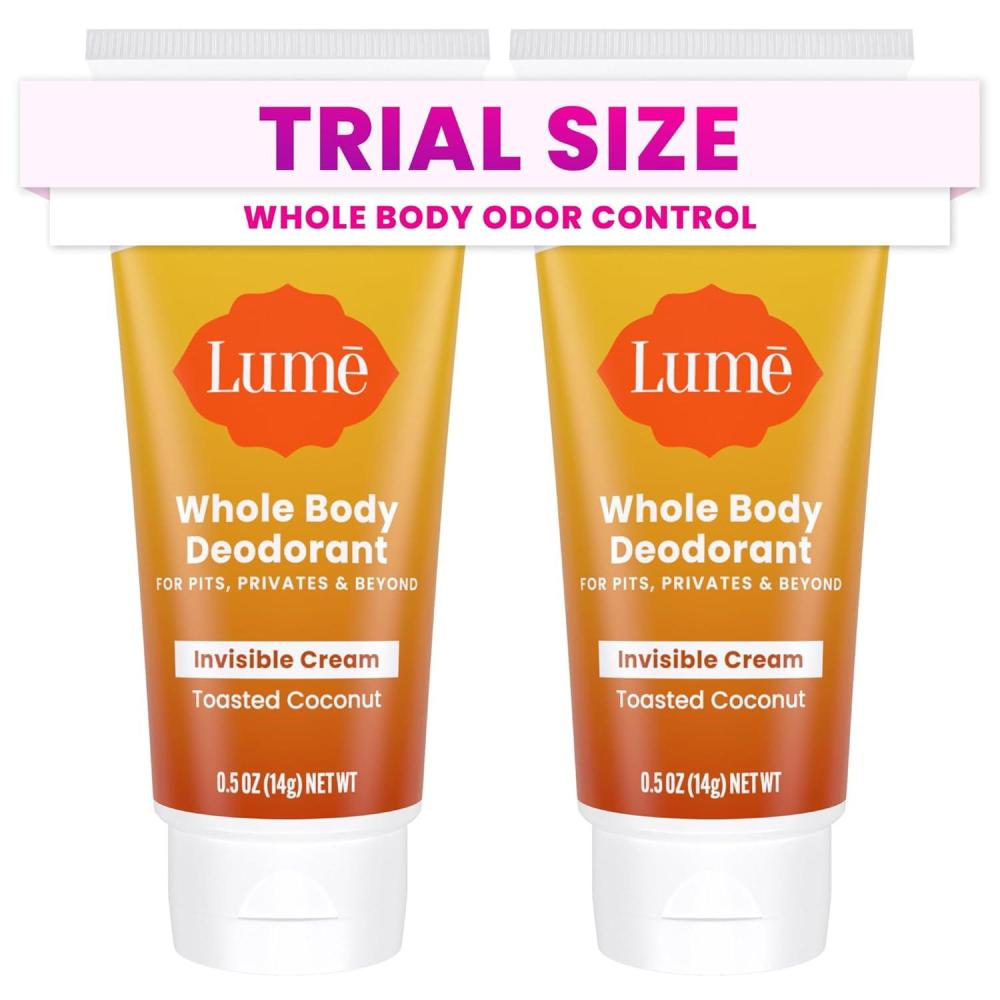 image:imageLume Whole Body Deodorant 5 Pack Sampler Invisible Cream Minis 72 Hour Odor Control Aluminum amp Baking Soda Free Clean Tangerine Lavender Sage Peony Rose Toasted Coconut UnscentedToasted Coconut