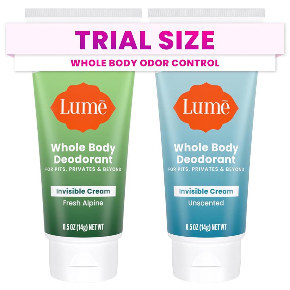 image:imageLume Whole Body Deodorant 5 Pack Sampler Invisible Cream Minis 72 Hour Odor Control Aluminum amp Baking Soda Free Clean Tangerine Lavender Sage Peony Rose Toasted Coconut UnscentedUnscented Fresh Alpine