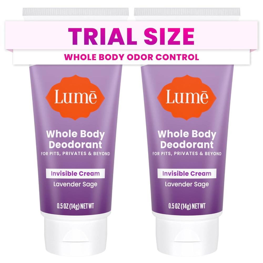 image:imageLume Whole Body Deodorant 5 Pack Sampler Invisible Cream Minis 72 Hour Odor Control Aluminum amp Baking Soda Free Clean Tangerine Lavender Sage Peony Rose Toasted Coconut UnscentedLavender Sage