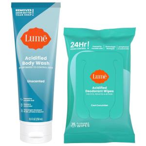 Lume Acidified Body Wash & Flushable Deodorant Wipes – 24 Hour Odor Control – Hydrating Wash – Without SLS or Parabens – OB/GYN Developed – 8.5 ounce (Lavender Sage) 15 Count Wipes (Cucumber)(Unscented & Cool Cucumber)