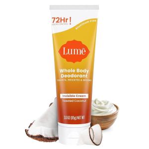 Lume Whole Body Deodorant – Invisible Cream Tube – 72 Hour Odor Control – Aluminum Free, Baking Soda Free, Skin Safe – 3.0 ounce (Soft Powder)(Toasted Coconut)
