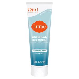 Lume Whole Body Deodorant – Invisible Cream Tube – 72 Hour Odor Control – Aluminum Free, Baking Soda Free, Skin Safe – 3.0 ounce (Soft Powder)(Unscented)