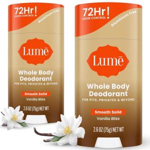 Lume Whole Body Deodorant – Smooth Solid Stick – 72 Hour Odor Control – Aluminum Free, Baking Soda Free and Skin Safe – 2.6 Ounce (Pack of 3) (Clean Tangerine, Lavender Sage, Unscented)(Vanilla Bliss)