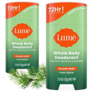 Lume Whole Body Deodorant – Smooth Solid Stick – 72 Hour Odor Control – Aluminum Free, Baking Soda Free and Skin Safe – 2.6 Ounce (Pack of 3) (Clean Tangerine, Lavender Sage, Unscented)(Fresh Alpine)