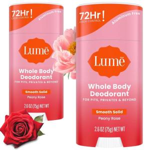 Lume Whole Body Deodorant – Smooth Solid Stick – 72 Hour Odor Control – Aluminum Free, Baking Soda Free and Skin Safe – 2.6 Ounce (Pack of 3) (Clean Tangerine, Lavender Sage, Unscented)(Peony Rose)