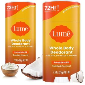 Lume Whole Body Deodorant – Smooth Solid Stick – 72 Hour Odor Control – Aluminum Free, Baking Soda Free and Skin Safe – 2.6 Ounce (Pack of 3) (Clean Tangerine, Lavender Sage, Unscented)(Toasted Coconut)