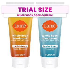 Lume Whole Body Deodorant 5 Pack Sampler – Invisible Cream Minis – 72 Hour Odor Control – Aluminum & Baking Soda Free (Clean Tangerine, Lavender Sage, Peony Rose, Toasted Coconut, Unscented)(Toasted Coconut & Unscented)