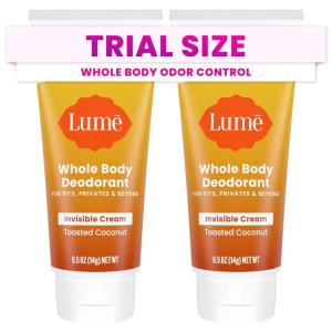 Lume Whole Body Deodorant 5 Pack Sampler – Invisible Cream Minis – 72 Hour Odor Control – Aluminum & Baking Soda Free (Clean Tangerine, Lavender Sage, Peony Rose, Toasted Coconut, Unscented)(Toasted Coconut)