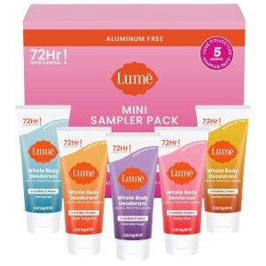 Lume Whole Body Deodorant 5 Pack Sampler – Invisible Cream Minis – 72 Hour Odor Control – Aluminum & Baking Soda Free (Clean Tangerine, Lavender Sage, Peony Rose, Toasted Coconut, Unscented)(5 Pack Sampler)