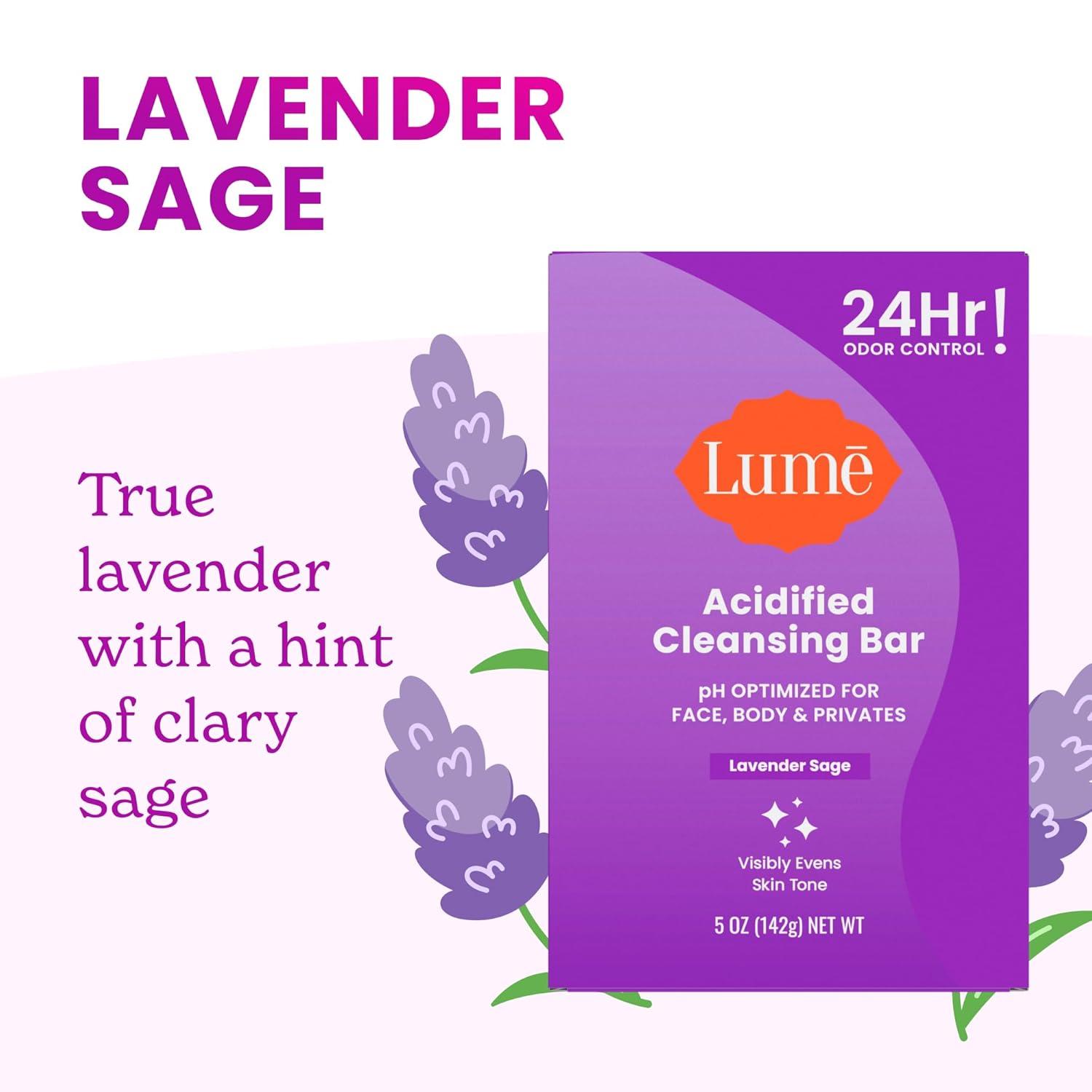 image:imageLume Acidified Body Cleansing Bar 24 Hour Odor Control Removes Odor Better Than Soap Moisturizing No SLS or Parabens OBGYN Developed 85 Ounce 3 Pack Tangerine Lavender amp UnscentedClean Tangerine Lavender Sage Unscented