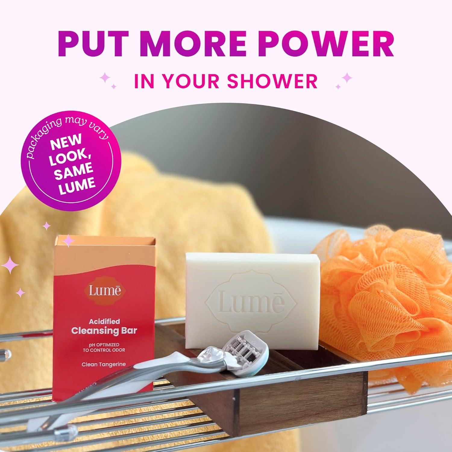 image:imageLume Acidified Body Cleansing Bar 24 Hour Odor Control Removes Odor Better Than Soap Moisturizing No SLS or Parabens OBGYN Developed 85 Ounce 3 Pack Tangerine Lavender amp UnscentedClean Tangerine